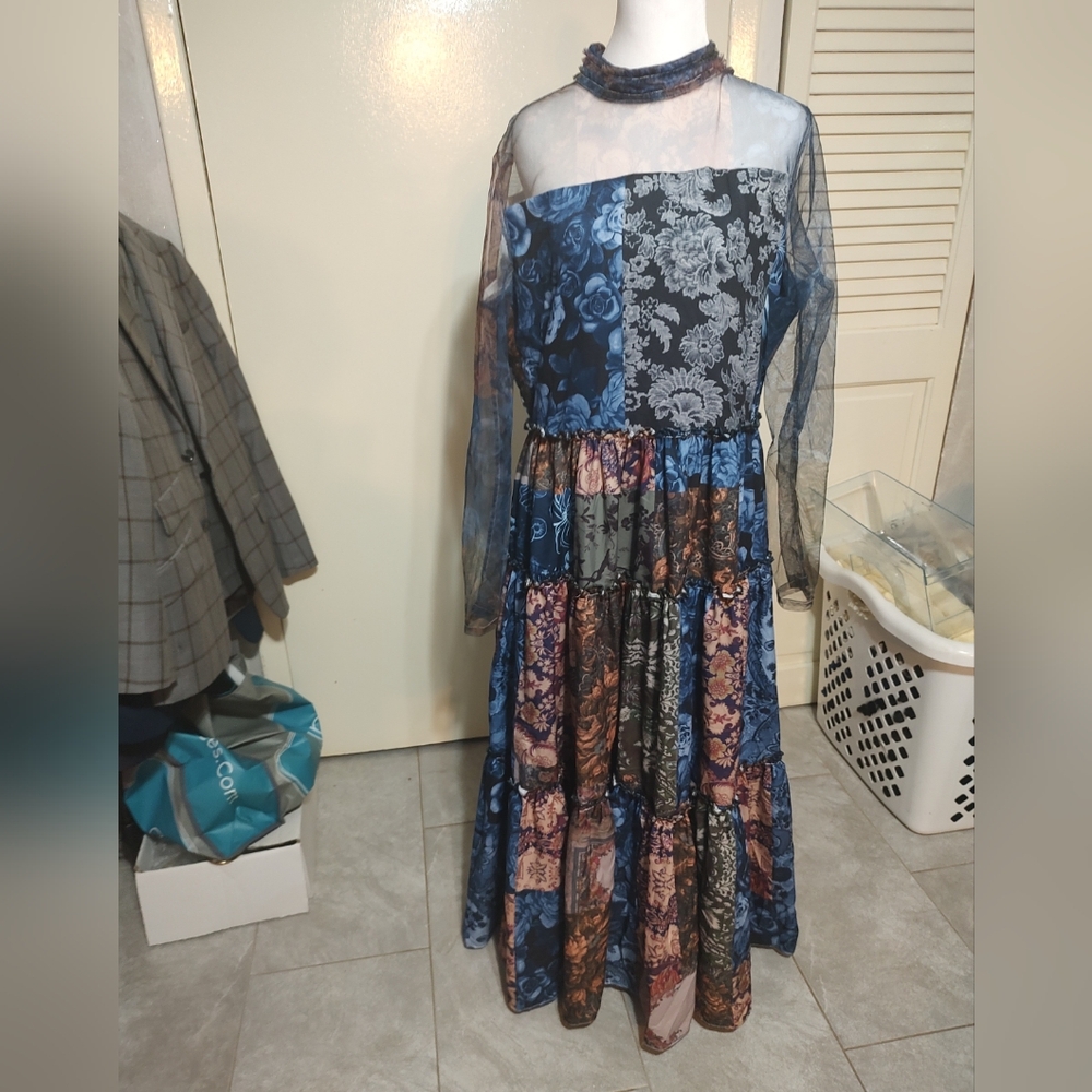 Elegant Patchwork Long Sleeve Dress Girls Size 22